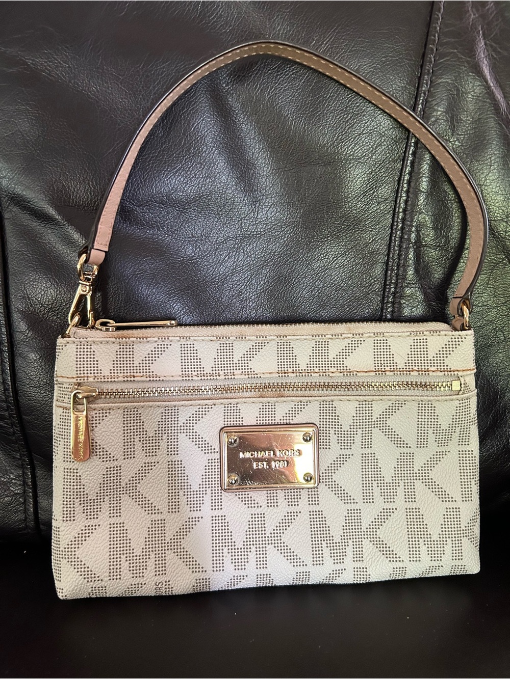 Michael Kors Beige Logo Small Purse with Gold Plate